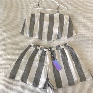 Two Piece Crop Top and High Waisted Shorts Striped
